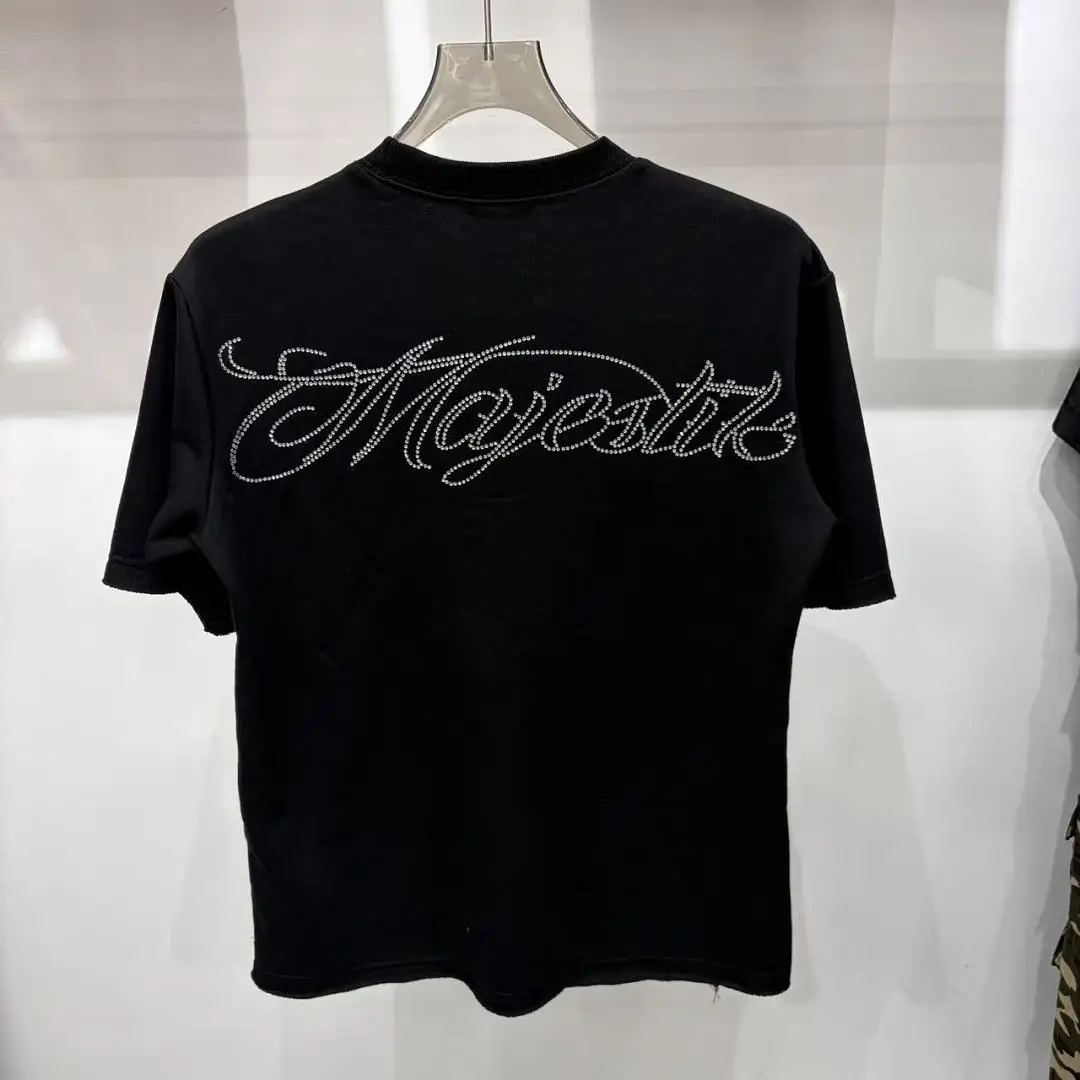 Фото Винтажная футболка Majestik с эффектом потертости, мужская, оверсайз, с графическим принтом и стразами, в стиле 90-х, уличная мода, с коротким рукавом, хлопковая. №4