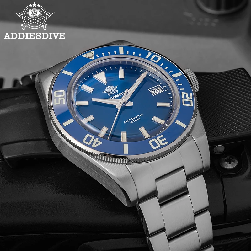 Фото ADDIESDIVE мужские автоматические часы 200 м водонепроницаемые NH35A механические наручные часы с сапфировым стеклом из нержавеющей стали Relogio Masculino №4