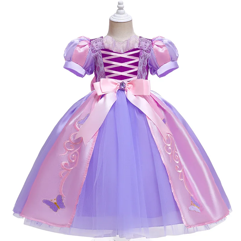 

2022 New Rapunzel Elegant Bow For Girls Pompous Dress Princess Bubble Sleeve Evening Dress
