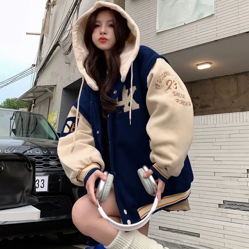 

Y2K Women Vintage Korean Fashion Casual Streetwear Baseball Hooded Harajuku Student Couple Hoodies Jacket Sweatshirt Top Clothes