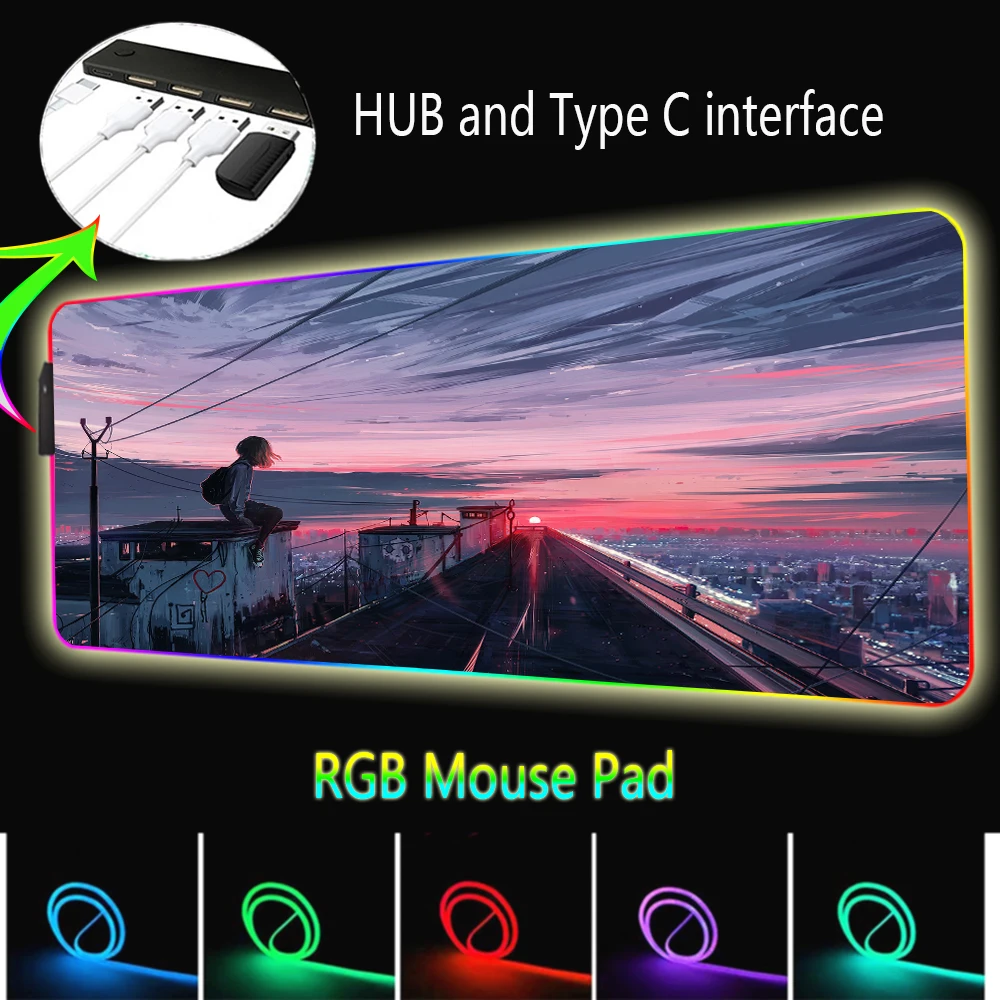 

Girls watching the scenery anime large mousepad game players special keyboard accessories rubber non-slip personalized table mat