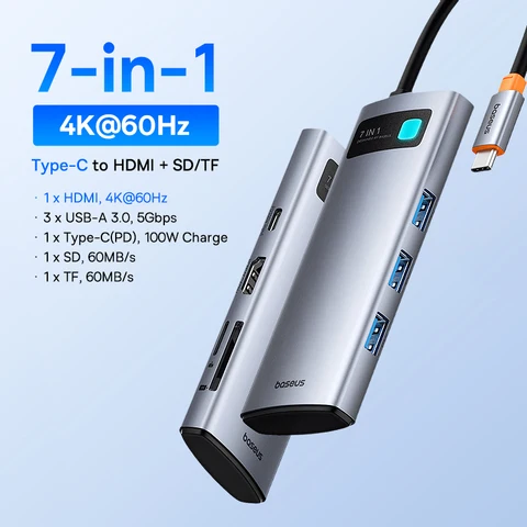 Baseus USB C HUB Dual HDMI 8K 4K Адаптер 10-в-1 USB 3.2 Разветвитель 10 Гбит/с с RJ45 SD TF Type C PD 100 Вт для MacBook Pro Air HUB