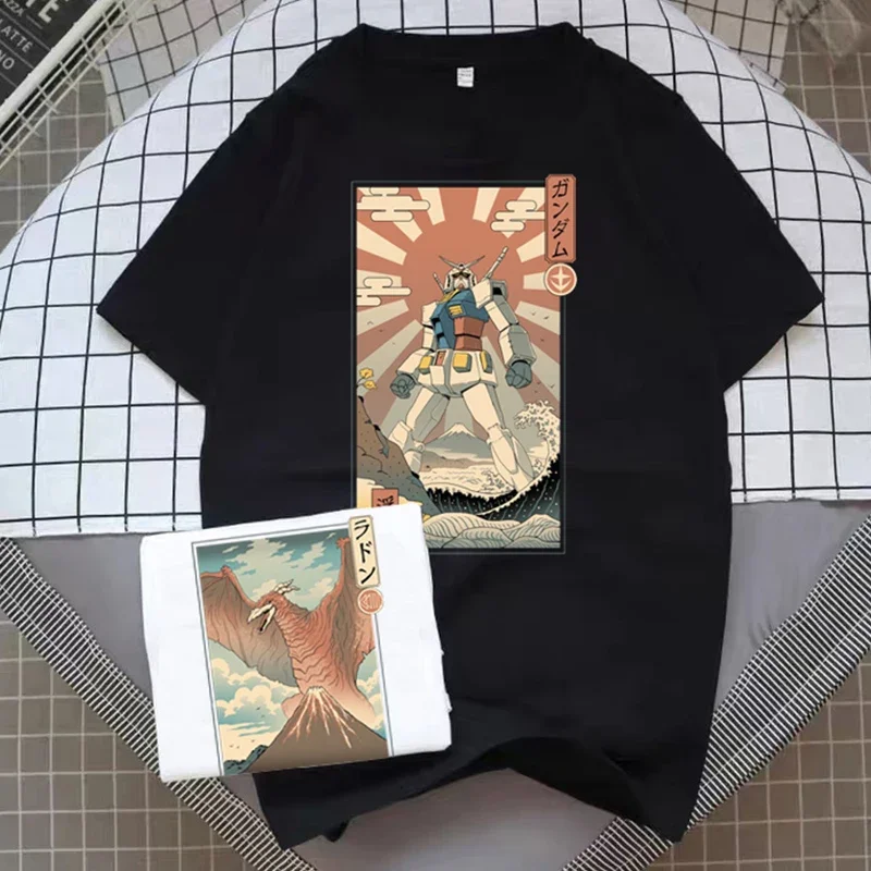 Винтажная Футболка Ukiyoe в стиле аниме веселая Женская и Мужская Летняя