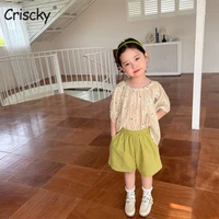 criscky summer toddler girls clothes kids baby outfit sets floral blouse top pants suit for children girls clothing baby sets