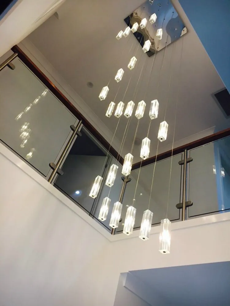 

Loft stairwell 20-25 pcs G4 led lustre lighting Modern Led long pendant lights spiral stair hanging lamps crystal pendant lamp