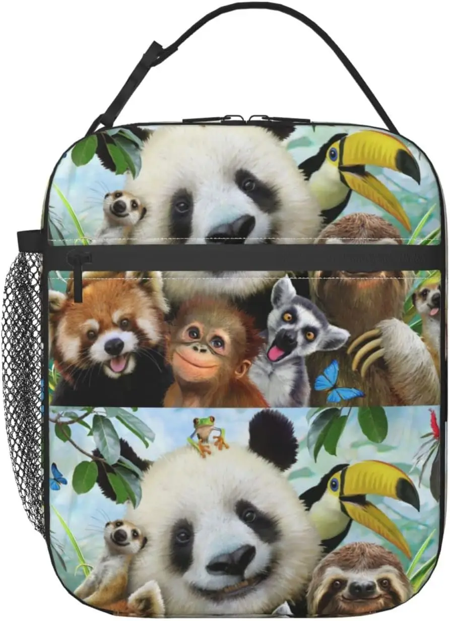 

Zoo Animals Lunch Box Removable Buckle Handle Strap Bag Portable Fresh Keeping Bag for Women Men Lunch Bag for Kids One Size