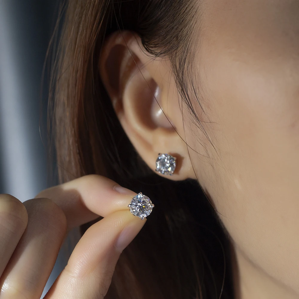 Серьги-гвоздики с бриллиантами круглой огранки 2 карата ювелирные изделия из