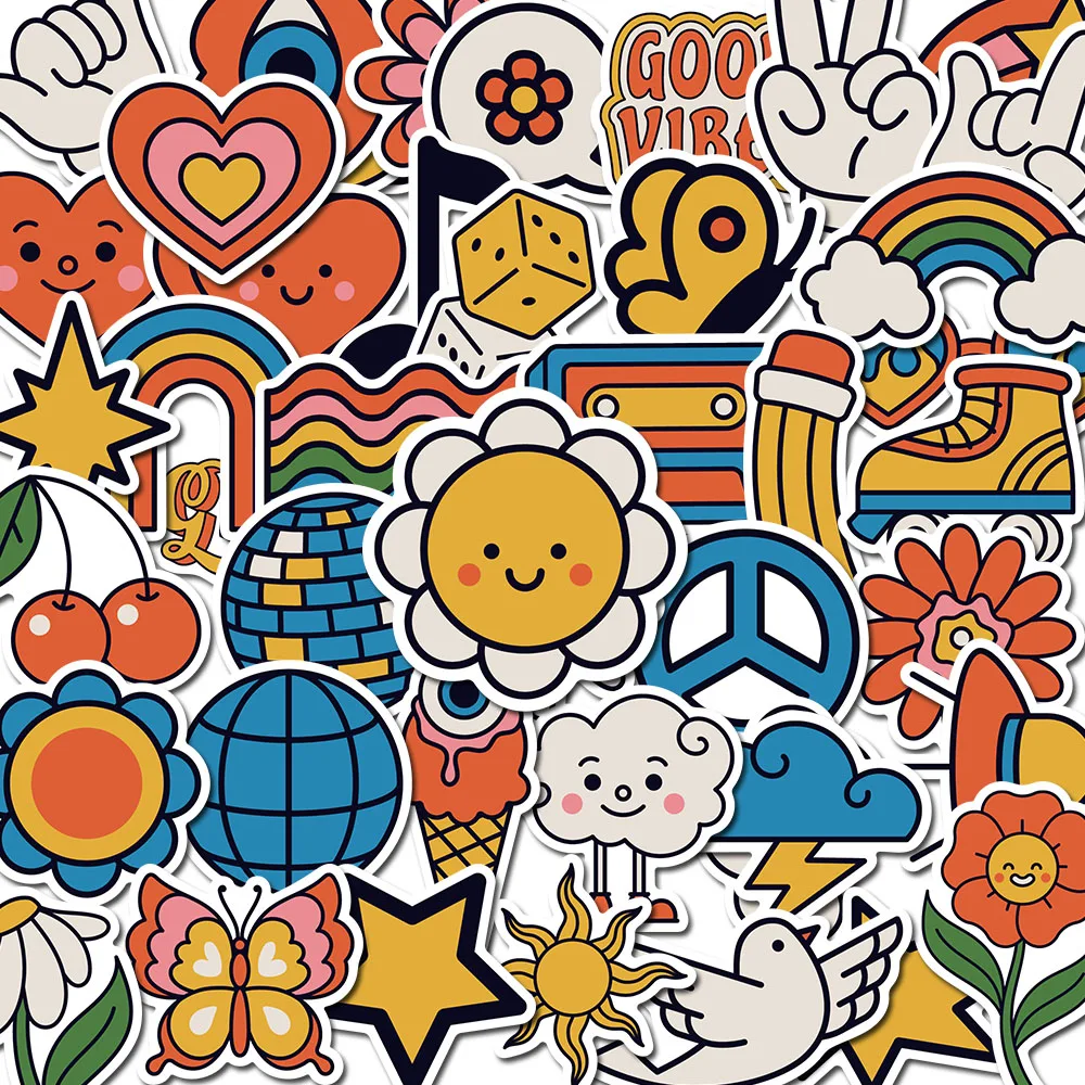 

10/50PCS Hippie Hippy Style Retro Cartoon For Suitcase Notebook Skateboard Fridge Laptop Classic Decals Diy Graffiti Sticker
