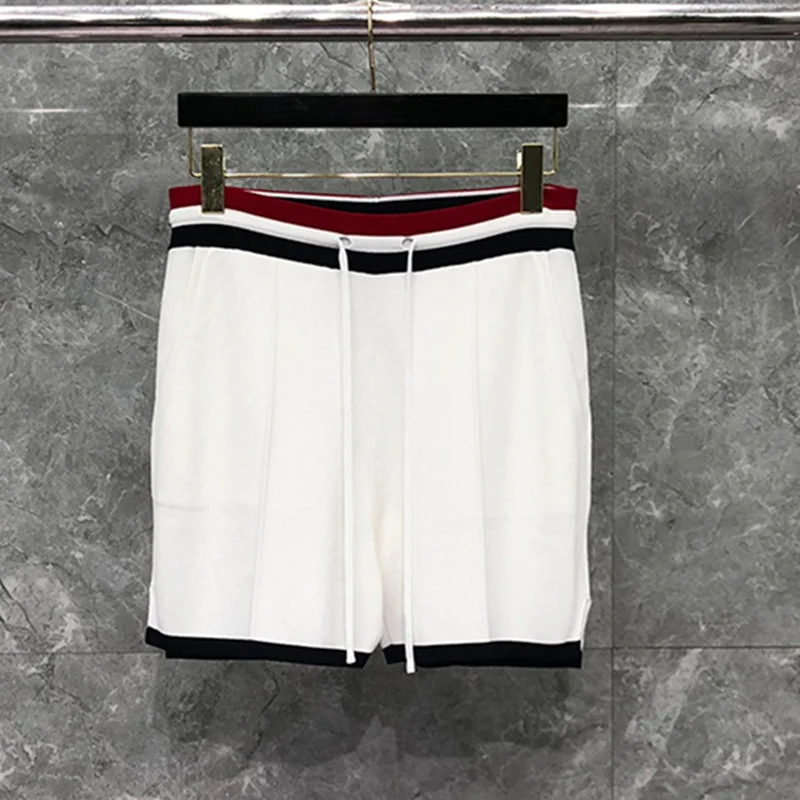 White Shorts Women's Four Strip Knitted Sports Casual Drawstring Straight Big Size L Mixed Colors Summer Pants