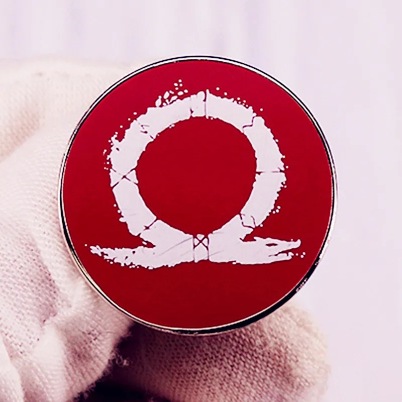 

God Of War Omega Symbol Kratos Brooch Pins Metal Badges Enamel Lapel Pin Brooches Jackets Jeans Fashion Jewelry Accessories