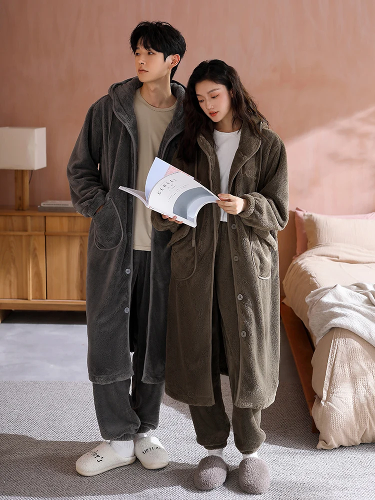 Пижамы для пар из кораллового флиса ночная рубашка осенне-зимняя утолщенная