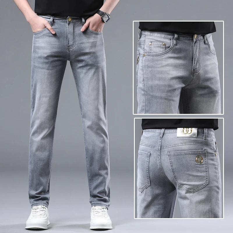 Мужские джинсы коллекции Лето 2024 тонкие модные женские роскошные эластичные