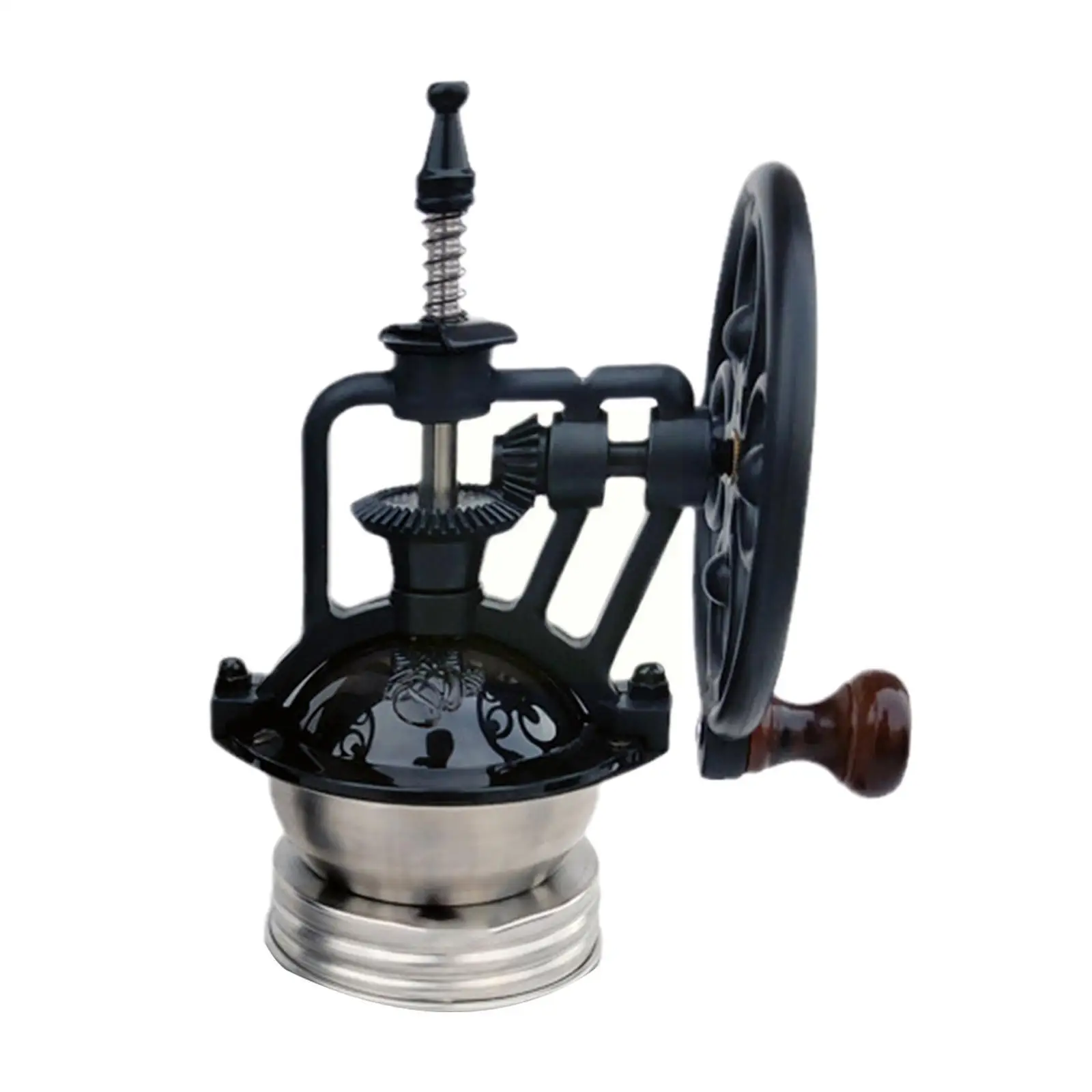 

Retro Wooden Manual Coffee Bean Grinder Cast Iron Ferris Handmade Home Adjustable Maker Coffee Mill Wheel Machine B7v4