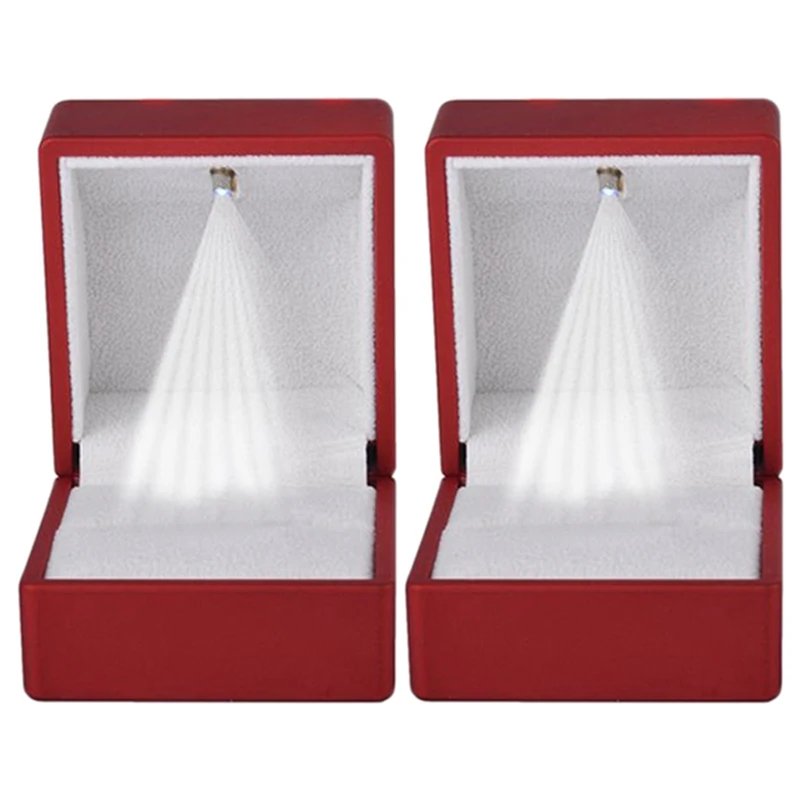 

Big deal 2X Rings Display Box Storage Soft Velvet Tray Case Holder Stand Display Storage Box LED Light Ring Box Red