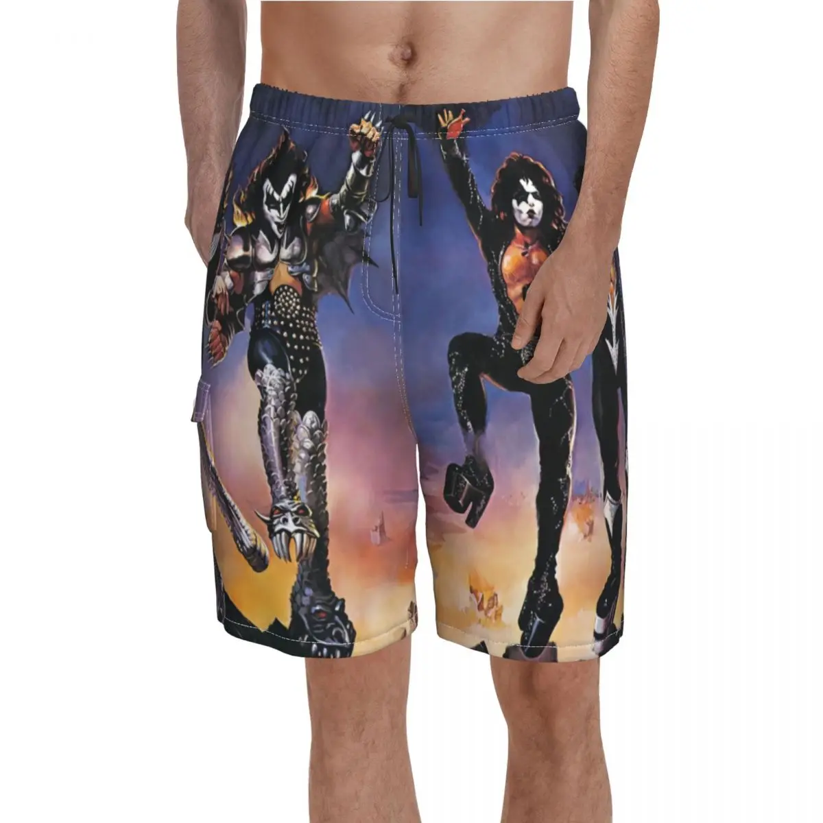 

Kiss Band Board Shorts Kiss Fan Art Beach Shorts Drawstring Funny Printing Swimming Trunks Big Size