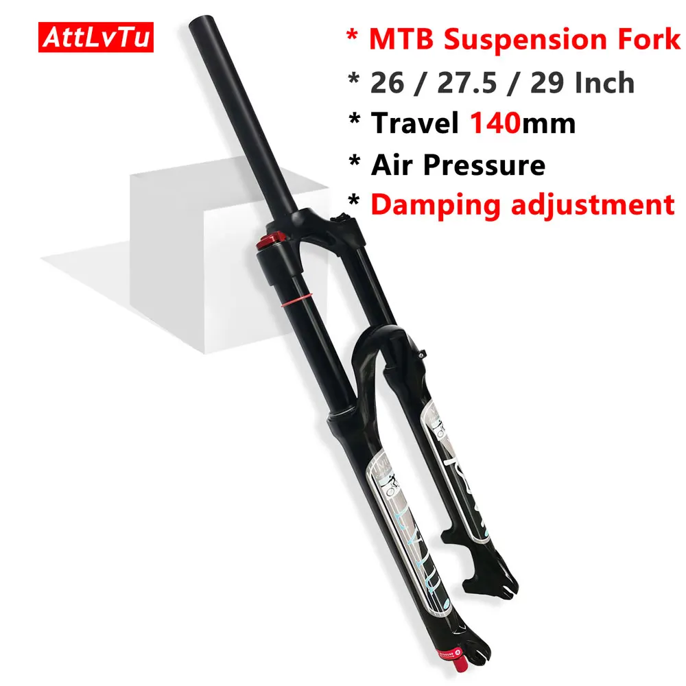 Купи AttLvTu Mountain Bike Air Suspension Front Fork MTB 26 27.5 29 Inch 140mm Travel Rebound Adjust Ultralight Bicycle Forks QR 9mm за 7,202 рублей в магазине AliExpress