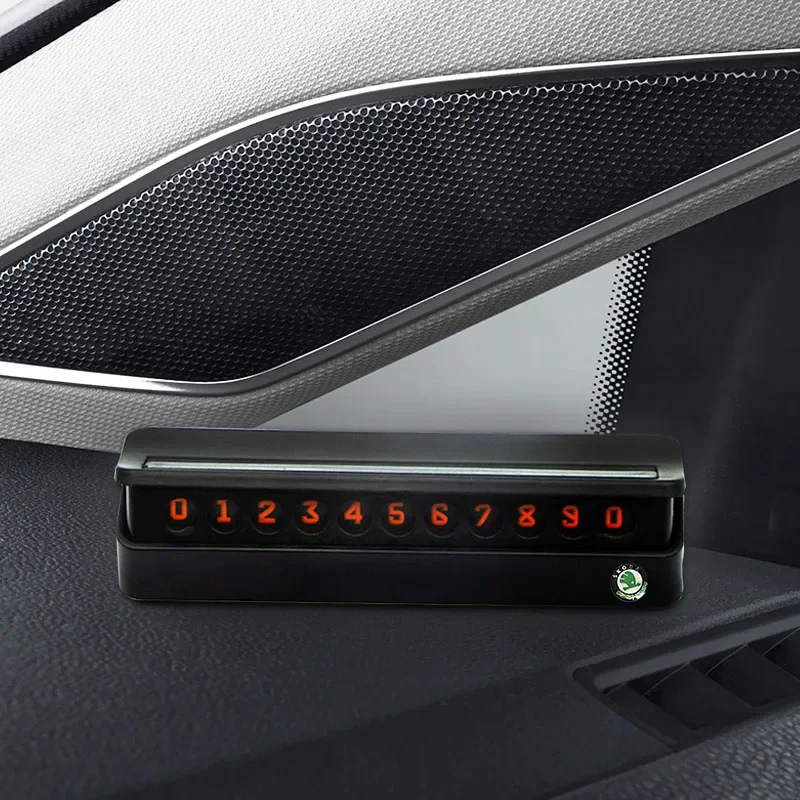 Car Temporary Parking Card Phone Number Plate For Skoda Octavia A5 A7 RS Fabia Superb Rapid Yeti Kodiaq Auto Accessories