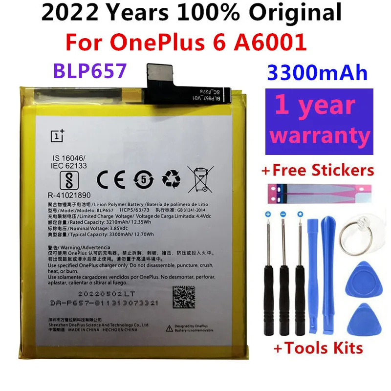 

Оригинальный сменный аккумулятор для телефона BLP657 3300 мАч для OnePlus 6 A6001 высококачественные Сменные литий-ионные батареи Бесплатные инструме...