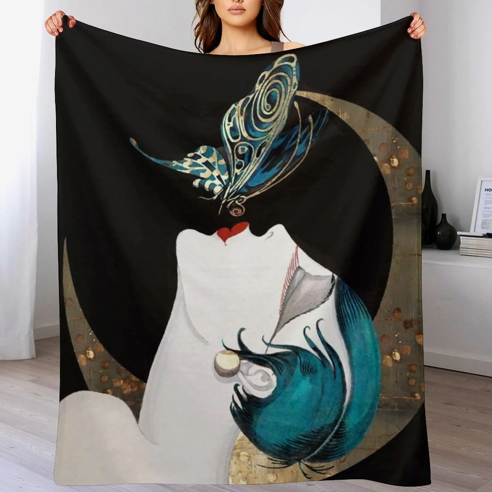 Поцелуй Бабочка Французский Арт Деко Хлопушка женщина Remix плед одеяло Диванный