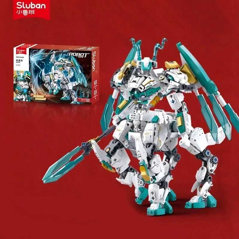 731 шт. белый дракон лошадь меха строительные блоки битва деформированная броня