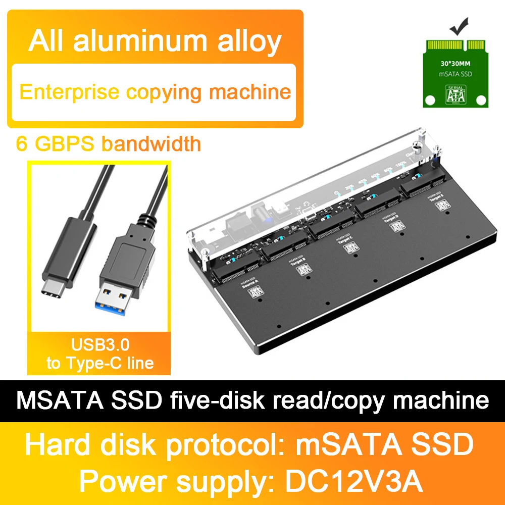 

Brand New M.2 MSATA SSD Case Hard Drive Docking Station Offline Clone USB3.0 6Gbps 5 Bay Hard Drive Reader