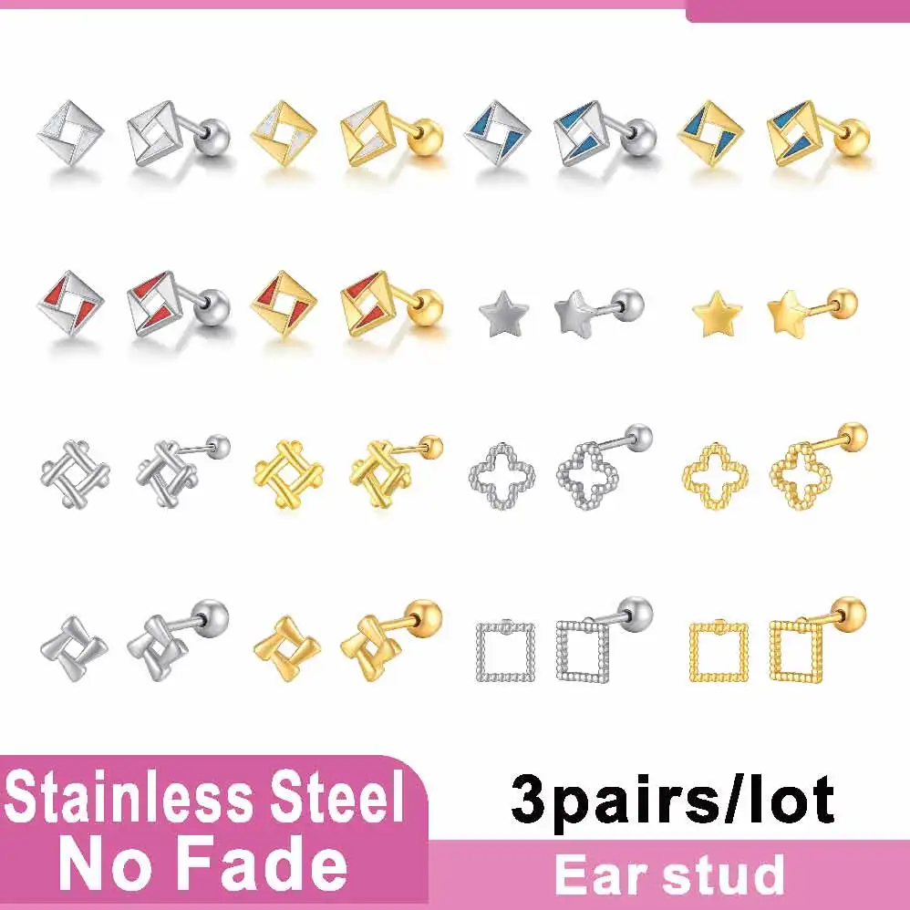 

6 pcs Gold Plated Enamel Square Ear Post Stud Needle Round Base Pin Earrings Findings For DIY Ear Jewelry Making Supplies