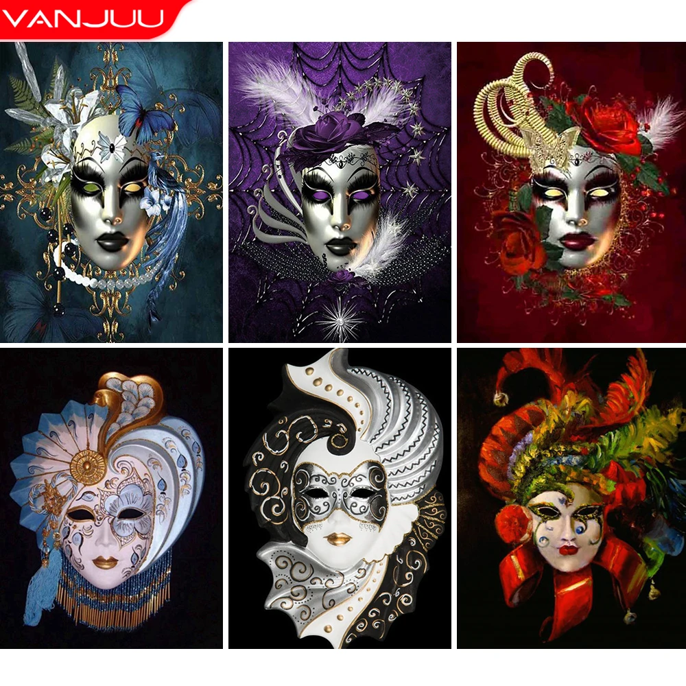 

Diamond Embroidery Woman Mask Diamond Mosaic Portrait Full Square/ Round Drill Rhinestones Picture DIY Handicraft Home Decor