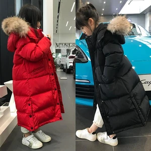 Imported Kids Boys Girls 2022 Winter New Fashion Solid Hooded Warm cotton Long Outerwears Children Clothing S