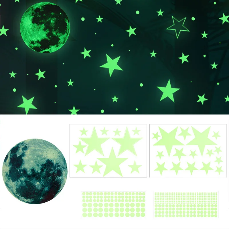 

1set Moon Star Glow In The Dark Wall Stickers Luminous Fluorescent Wall Stickers For Kids Baby Room Bedroom Ceiling Home Decor