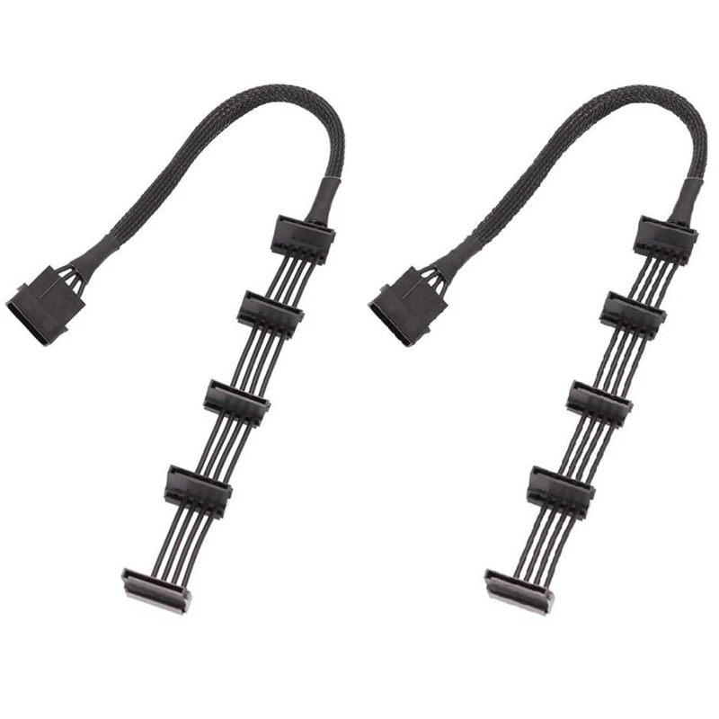 

2Pcs Practical Durable PC Server 4 Pins IDE Molex 1 To 5 SATA Power Cable Adapter Splitter Cables 18AWG Black 40Cm