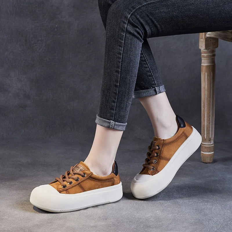 2023 spring new retro platform platform board shoes leather big head ugly cute casual lace-up niche original women's shoes