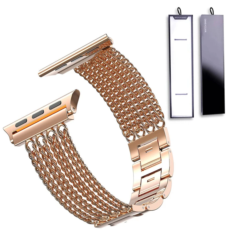

Браслет-цепочка из нержавеющей стали для Apple Watch Series 7 6 5 4 3, ремешок для часов Iwatch 7 6 44 мм 42 мм 38 мм, коробка, 41 мм 45 мм