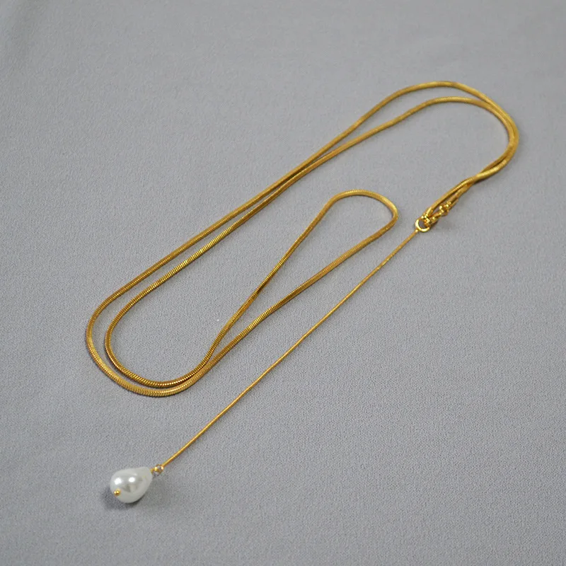 

LONDANY ожерелье модное осенне-зимнее длинное квадратное металлическое медное простое двойное многослойное ожерелье-цепочка на свитер