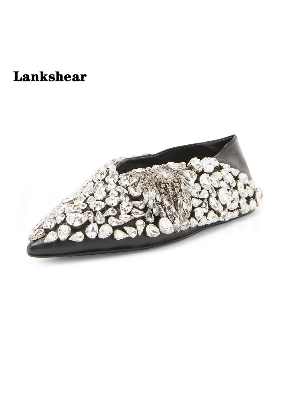 Crystal Diamond Pointed Toe Women Flats Luxury Designer Loafers Genuine Leather Rhinestone British Style Women Shoes
