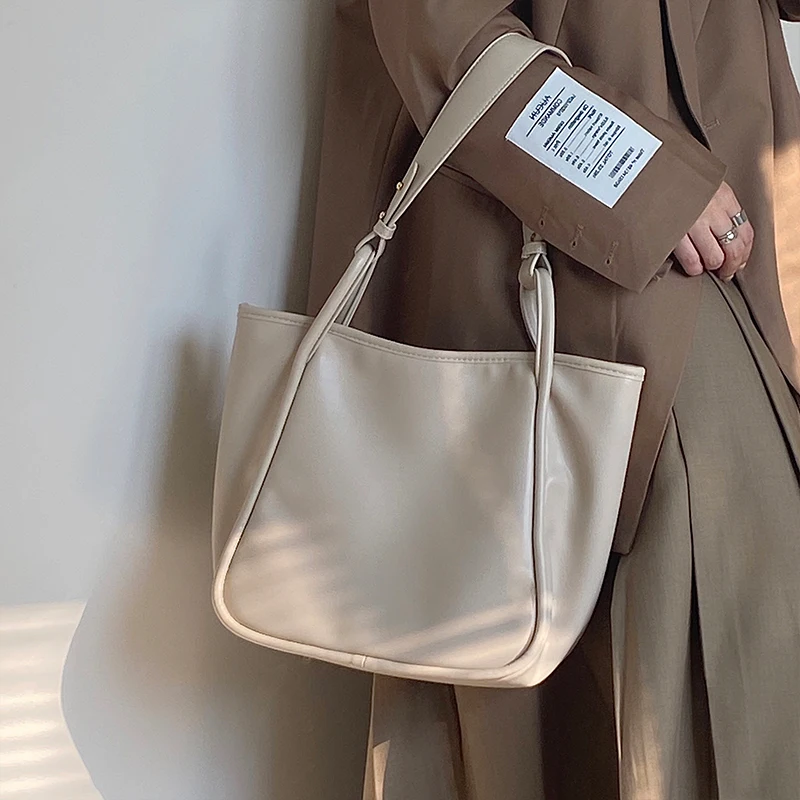 

Fashion Simple New Women Tote Bag Large Capacity Solid Color Pu Leather Female Single Shoulder Bag Casual OL Ladies Handbag