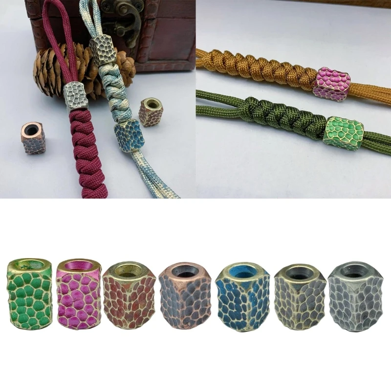 

Brass Hammer Texture Pattern Cylinder EDC Knife Beads Paracord Lanyard Pendants DIY Outdoor Flashlight Umbrella Rope Accessories