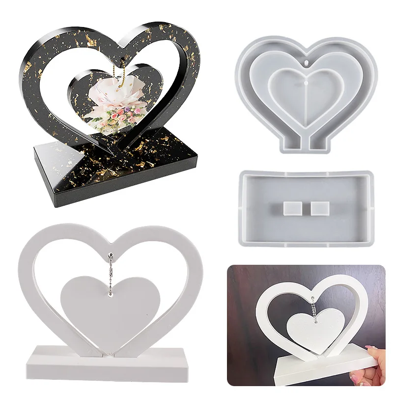 

DIY Love Heart Resin Mold Ornament Photo Frame Silicone Resin Art Display Mold Epoxy Casting Mold For Anniversary Table Decor