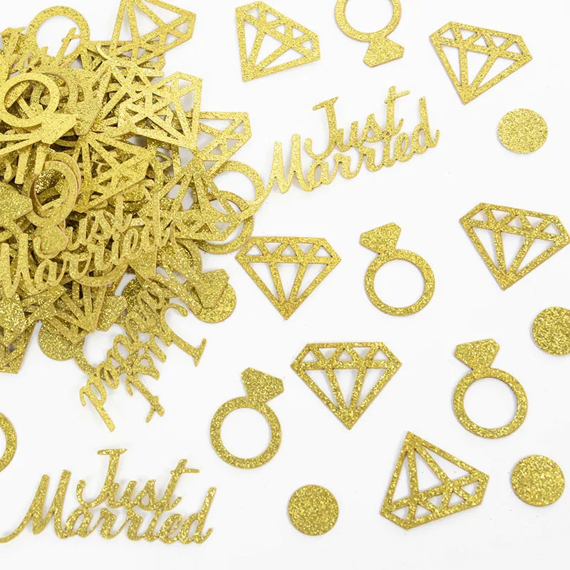 

100Pcs/Lot Gold Just Married Glitter Diamond Ring Confetti Hen Party Bride To Be Wedding Decoration Bridal Shower Party Favors