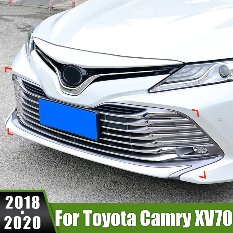 

For Toyota Camry XV70 LE XLE 2018 2019 2020 Stainless Car Front Center Grill Grille Trim Cover Radiator Grills Strips Sticker