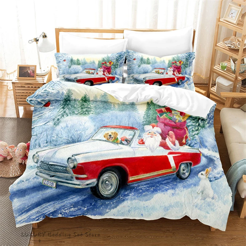 

Duvet Cover Santa Claus Car Christmas Bedding Set for Children and Adults Microfiber Single Double Bedding 220x240 King Size 3pc