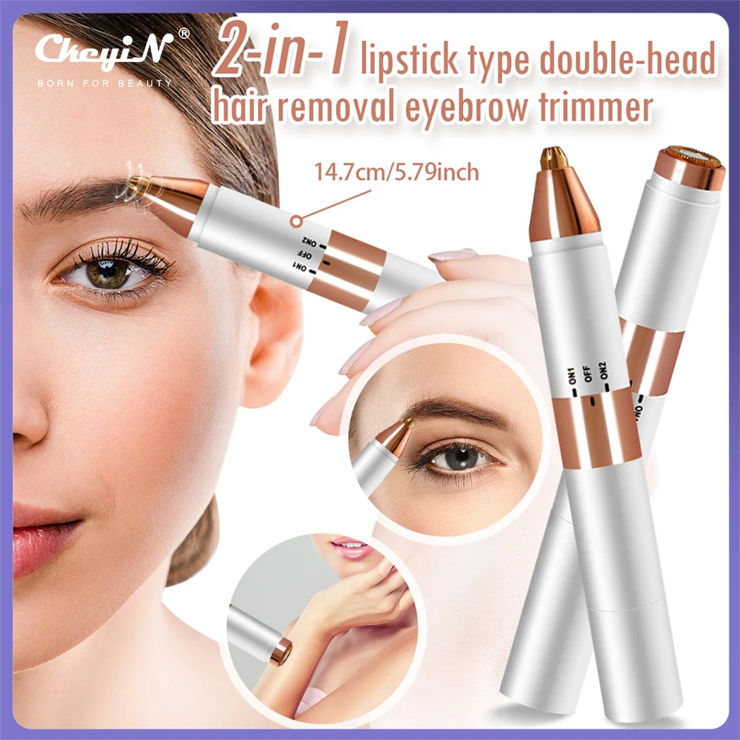 

CkeyiN 2 in1 USB Electric Eyebrow Trimmer Epilator Painless Eye Brow Women Body Face Lip Shaver Rechargeable Bikini Hair Remover