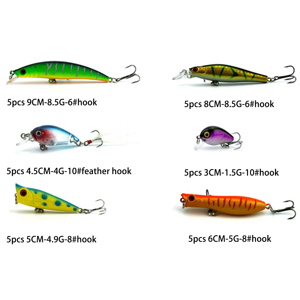 

30Pcs Fake Bait Fishing 3D Fish Bait 6 Specifications Hard Plastic High Simulation Bait Fishing Accessories