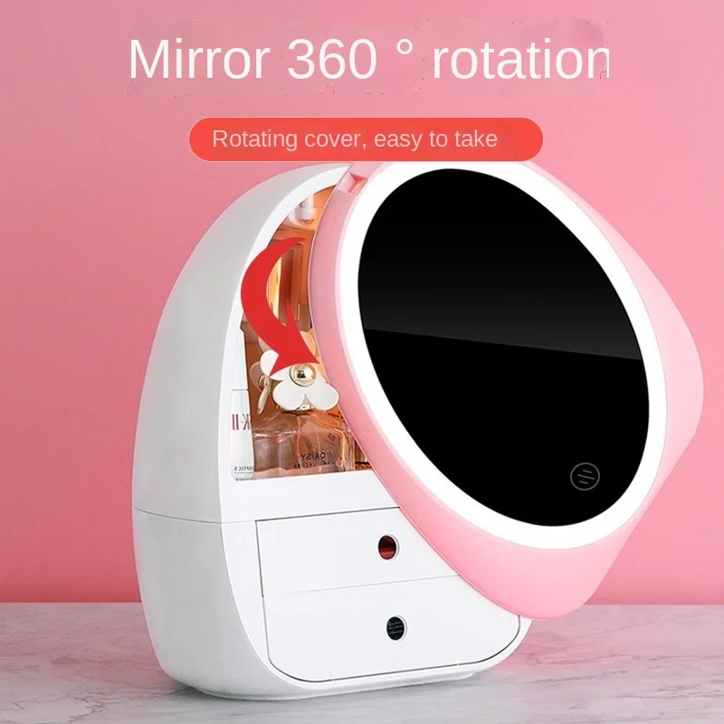 

2022 New LED Light Desktop Organizer HD Mirror Makeup Organizer Drawer Type Creative Cosmetic Storage Box Protable Beauty Box