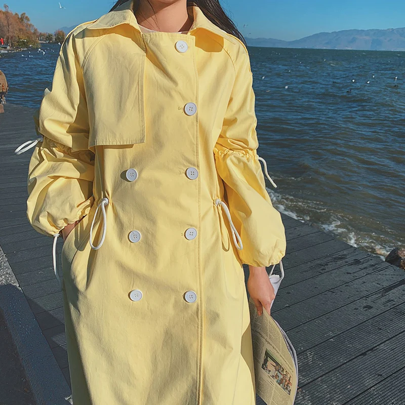 OKXGNZ Желтый женский тренч из хлопка