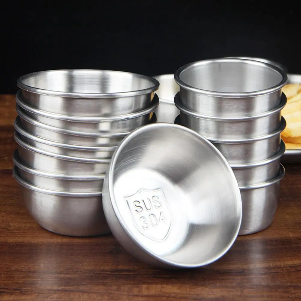 304 Stainless Steel Saucer Condiment Sauce Dish Cup Appetizer Serving Tray Household Bowls Plates Container Kitchen Tools