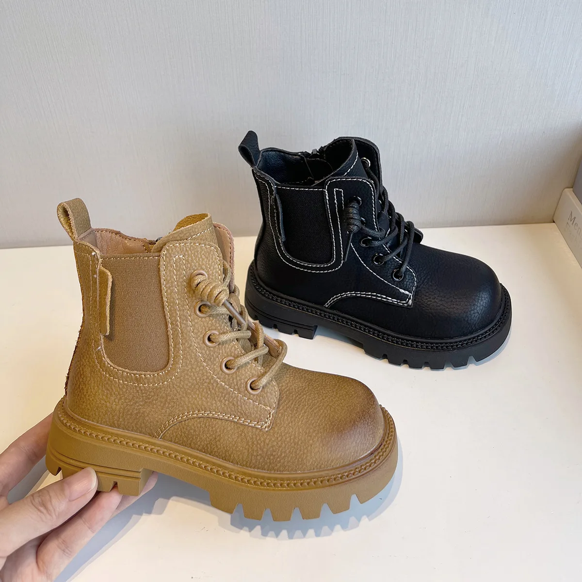 

Ботильоны детские кожаные, дышащие, на плоской подошве, унисекс, демисезонные