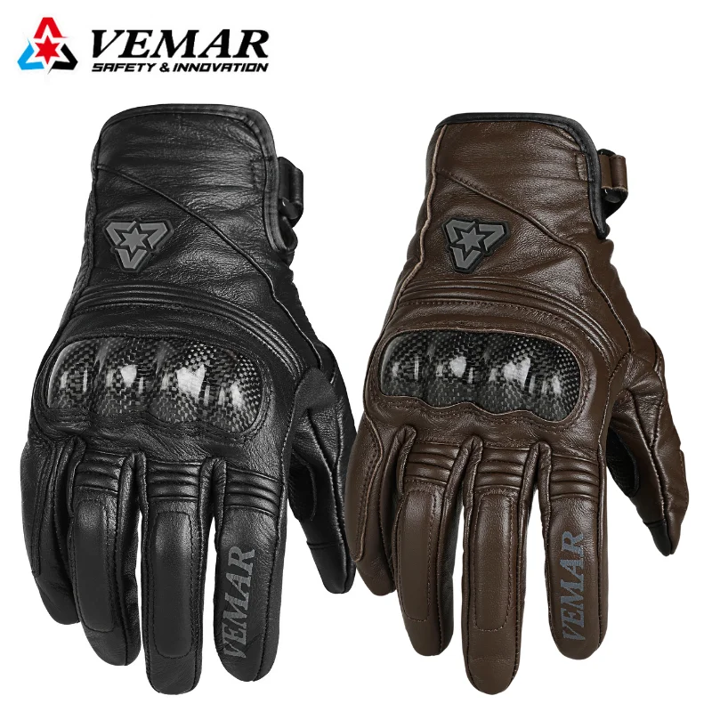 

Cowhide Leather Motorcycle Gloves Vintage Genuine Leather Moto Biker Gloves Carbon Fiber Protection Gloves Motorcycle Equipment