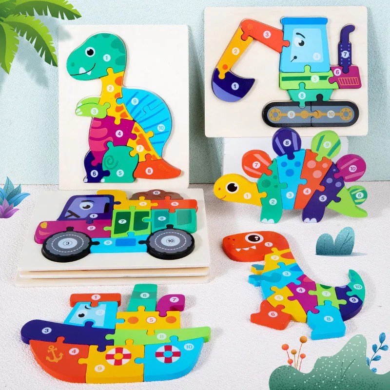 Baby Montessori Wooden 3D Puzzles Kids Toys For Toddlers 2 3 4 Years Old Puzzle Children Dinosaur Toy |