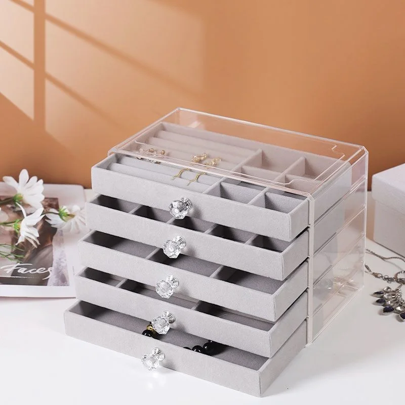

Crystal Handle Flannel Storage Box Earrings Earrings Jewelry Rings Boutique Classification Jewelry Multi-compartment Drawer
