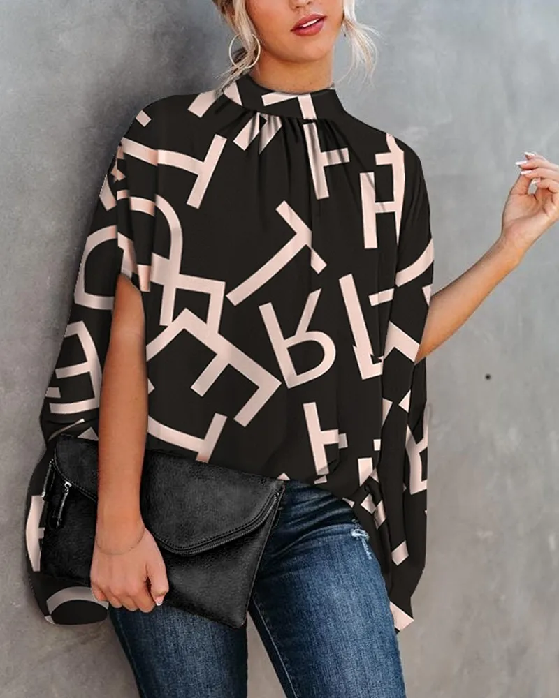 

Новинка 2022, женская модная Свободная рубашка с круглым вырезом и рукавом летучая мышь, Женский офисный Повседневный пуловер с длинными рукавами, блузка, женская уличная одежда